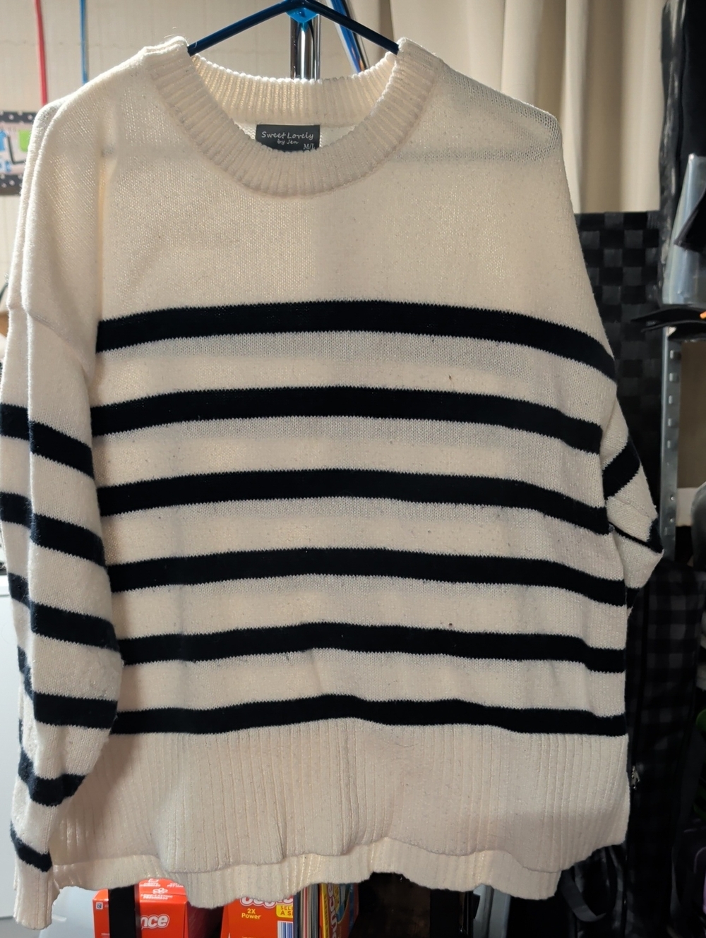 Sweet Love Cream and Black Striped Women's Crewneck Sweater